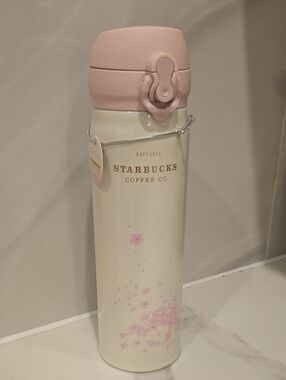 Starbucks Cream & Pink Cherry Blossom Stainless Travel Bottle
